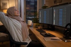 Person batch converting many video files at a desk with a laptop