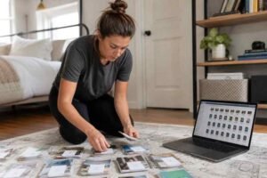 Person organizing downloaded videos into folders on a laptop